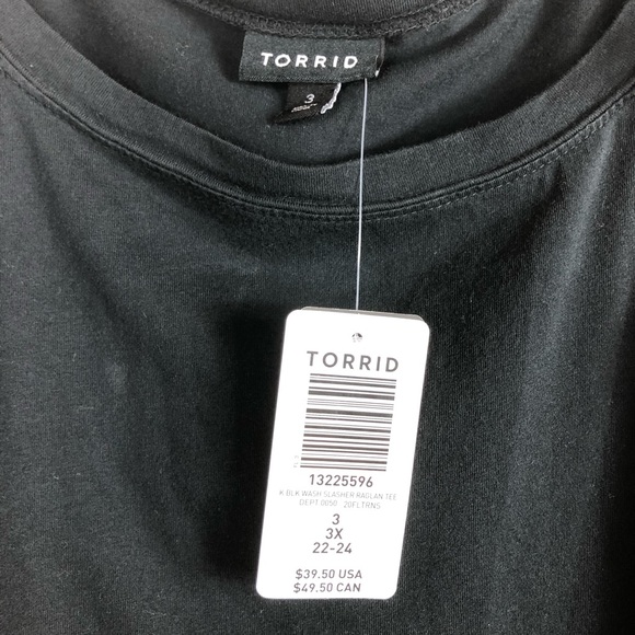 Torrid Black Wash Slasher Sleeve Raglan T-shirt 3 - Picture 3 of 5